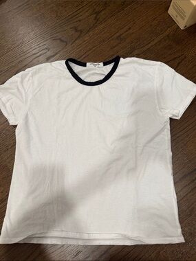 perfectwhitetee White Tee with Black Ringer Collar